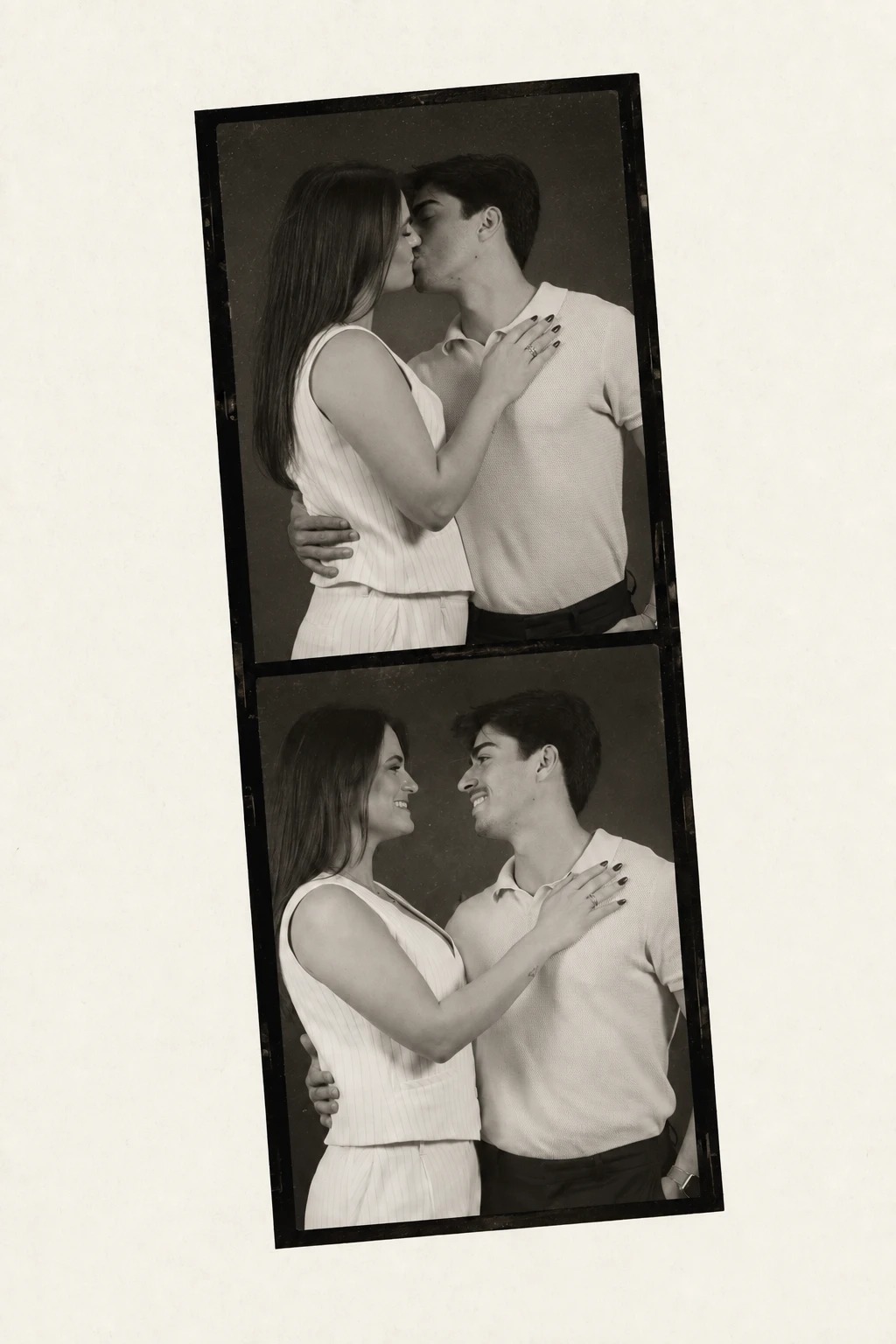Tira de fotos de cabine: Julianna e José Orlando se beijando e se abraçando